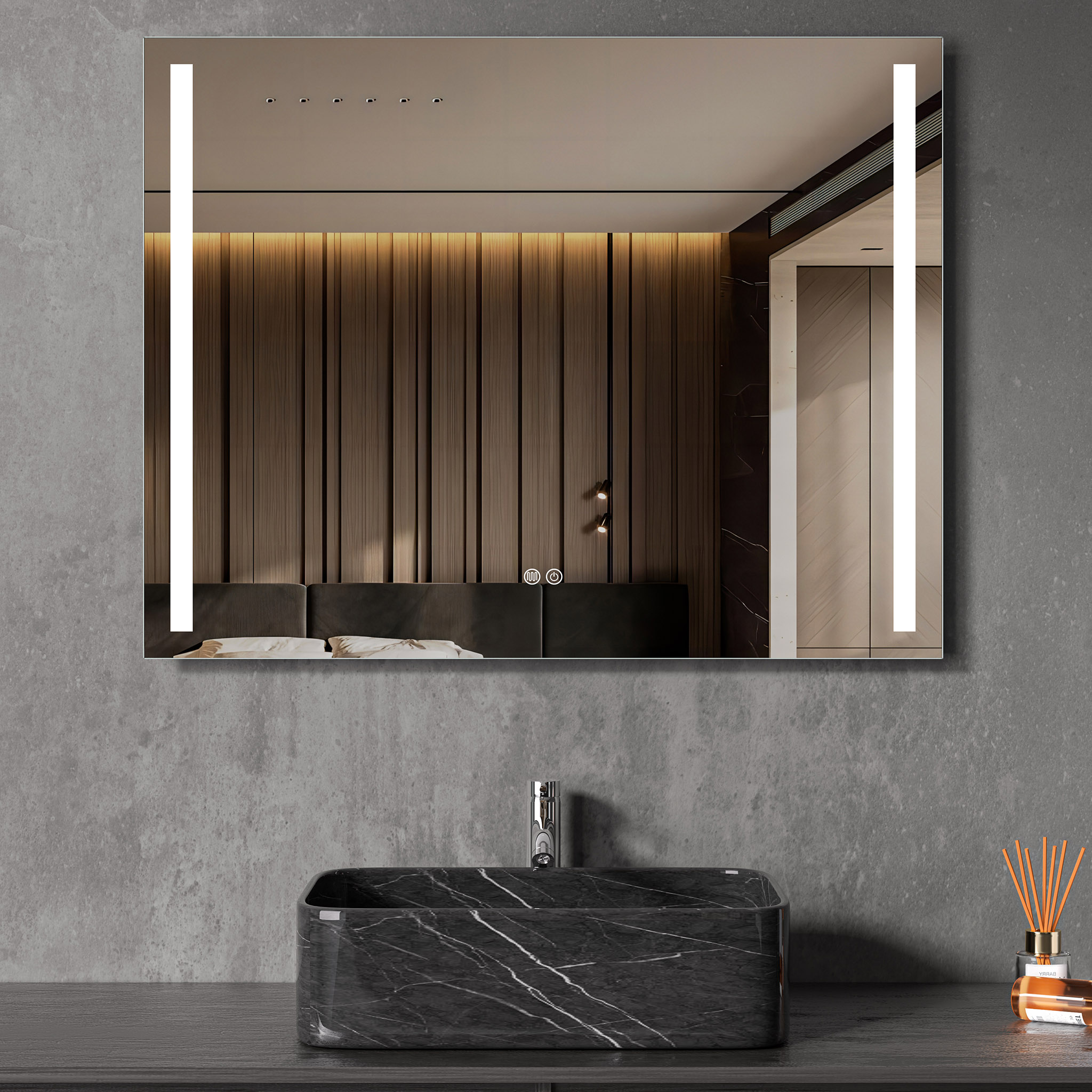 Baderomsspeil 90x70cm | LED-lys sider og antidugg | Rektangul�r