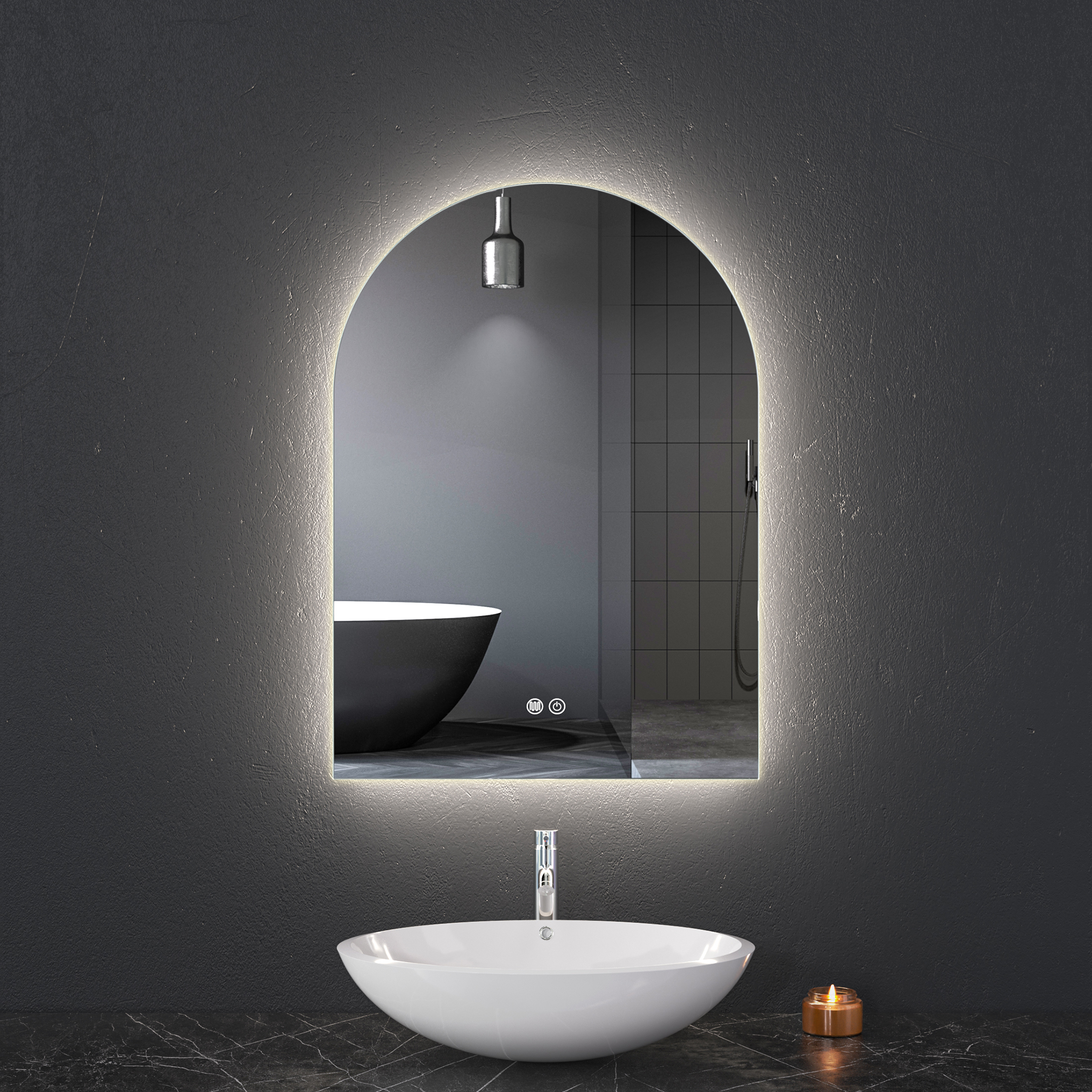 Baderomsspeil 70x85cm med LED-belysning | Dimmer og antidugg | ADRIENNE