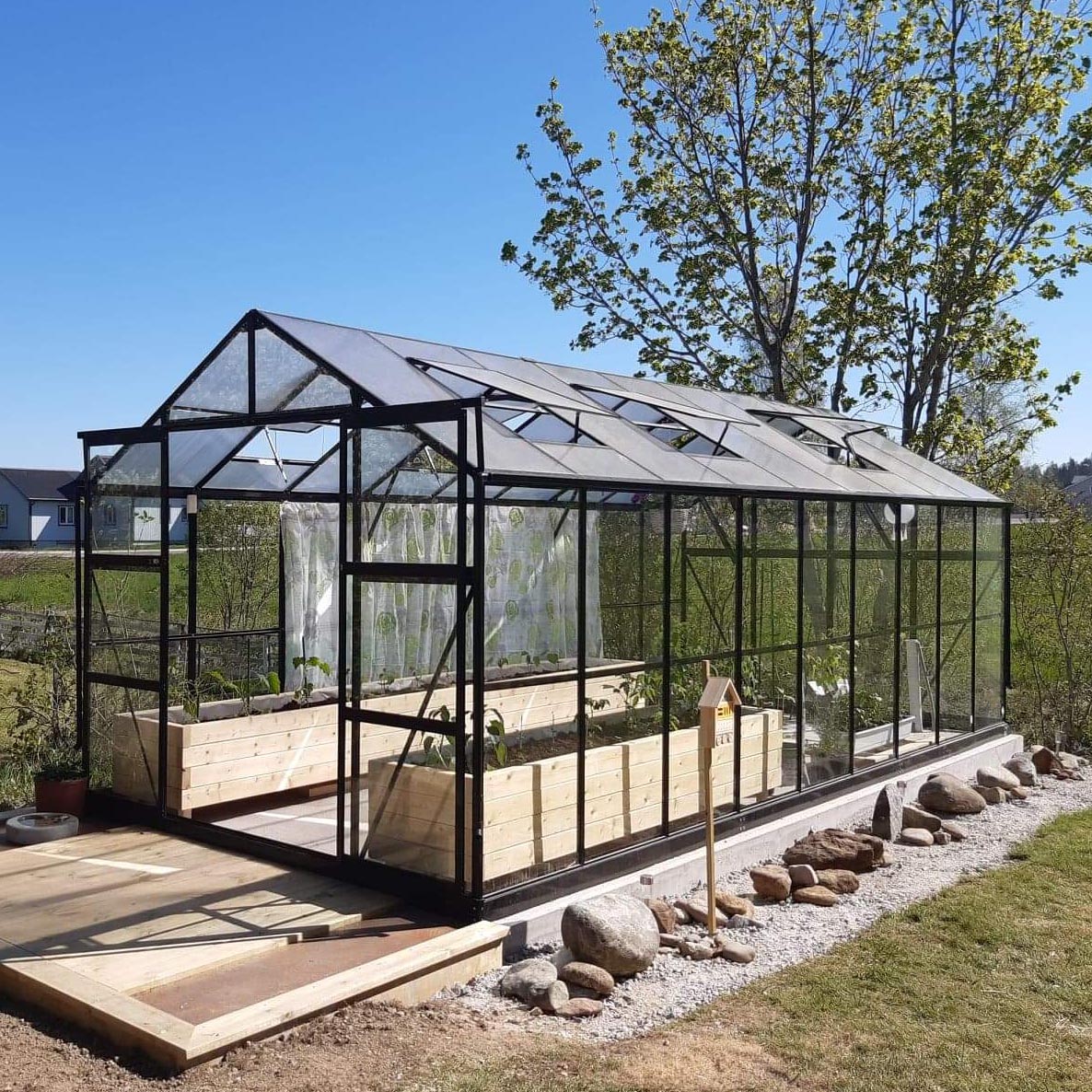 Drivhus 14,4m� | 4mm sikkerhetsglass | Svart