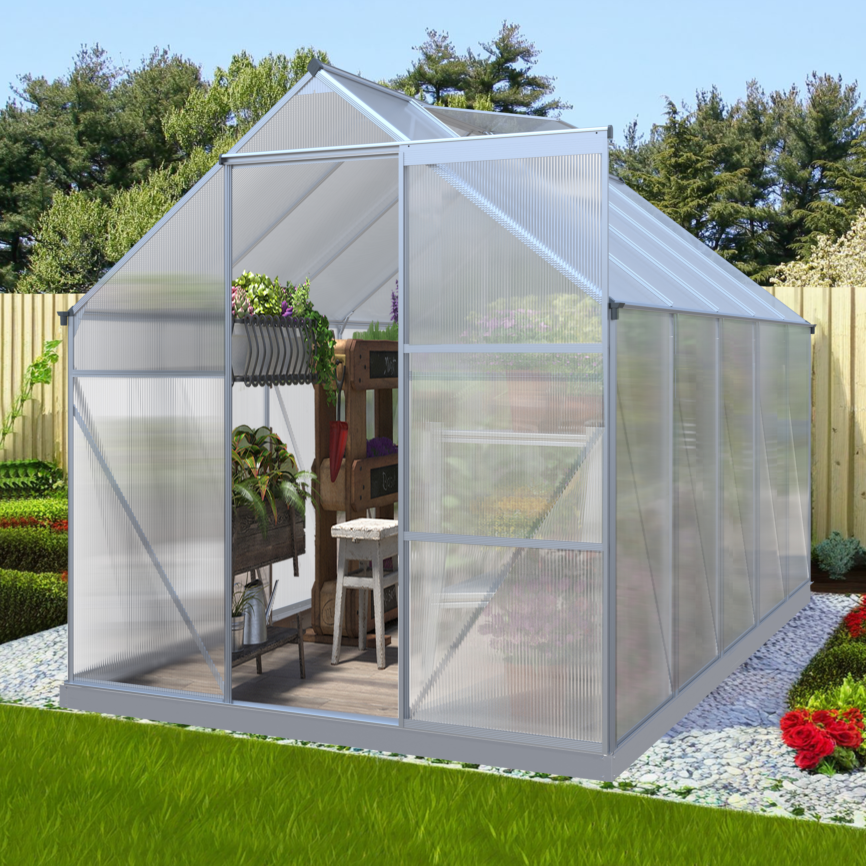 Klassisk drivhus i aluminium 5,9 m� | UV-beskyttet kanalplast og sokkel inkludert