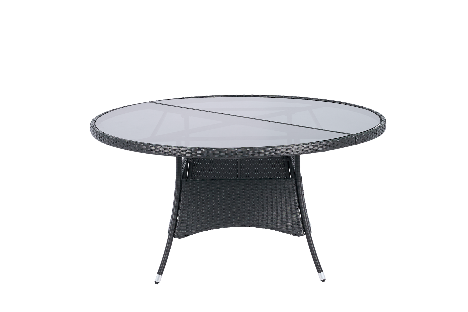 Rundt utebord med herdet glass | �150 cm | Tyl�sand svart