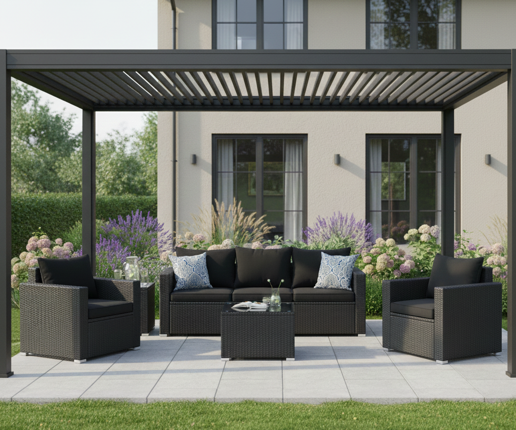 Sofagruppe utem�bler | Innebygd oppbevaring | Gr� kunstrotting | Sann�s