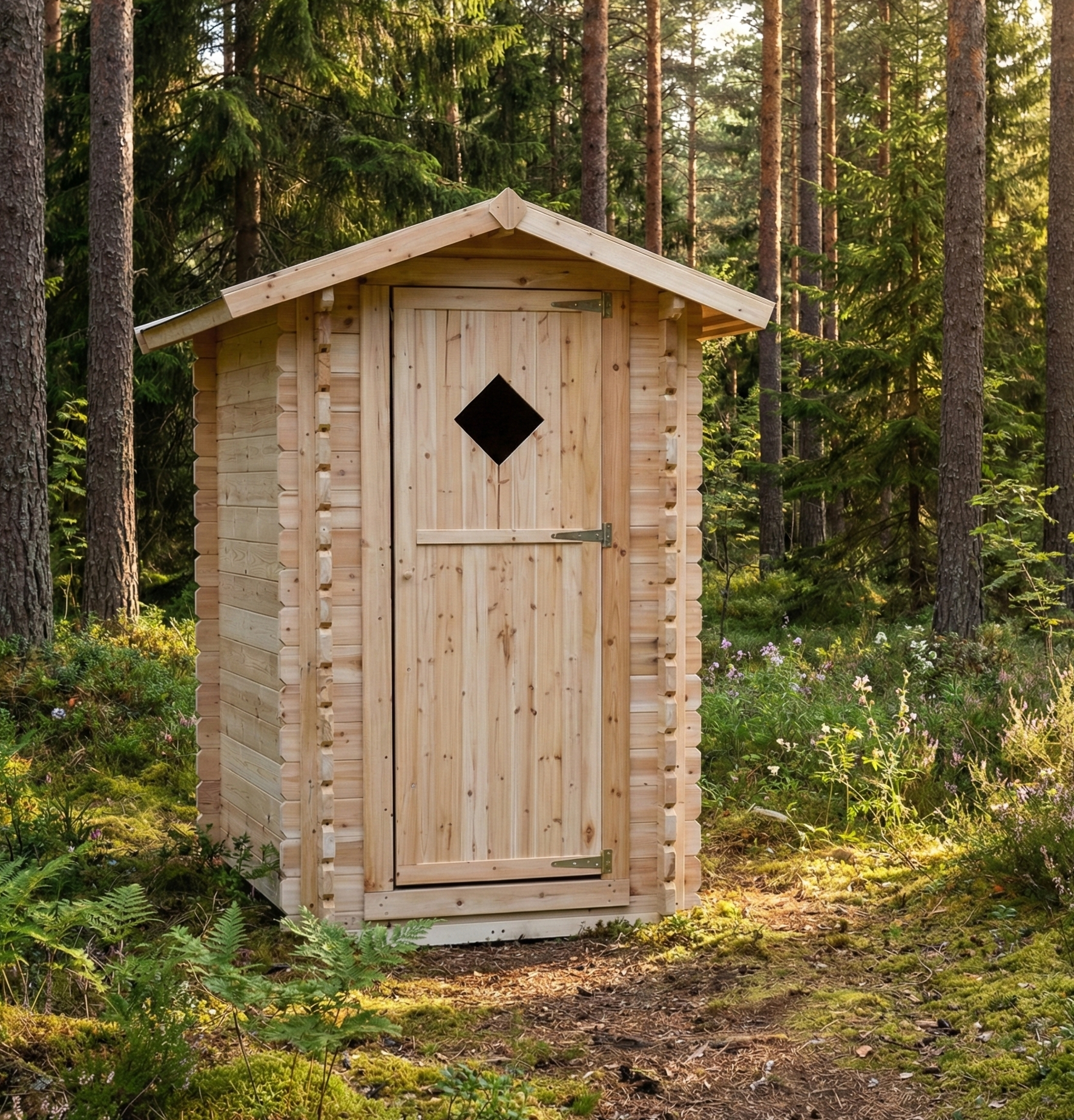 Utedo i tre | Utetoalett i furu | Komplett byggesett | 123 � 102 � 217,8 cm