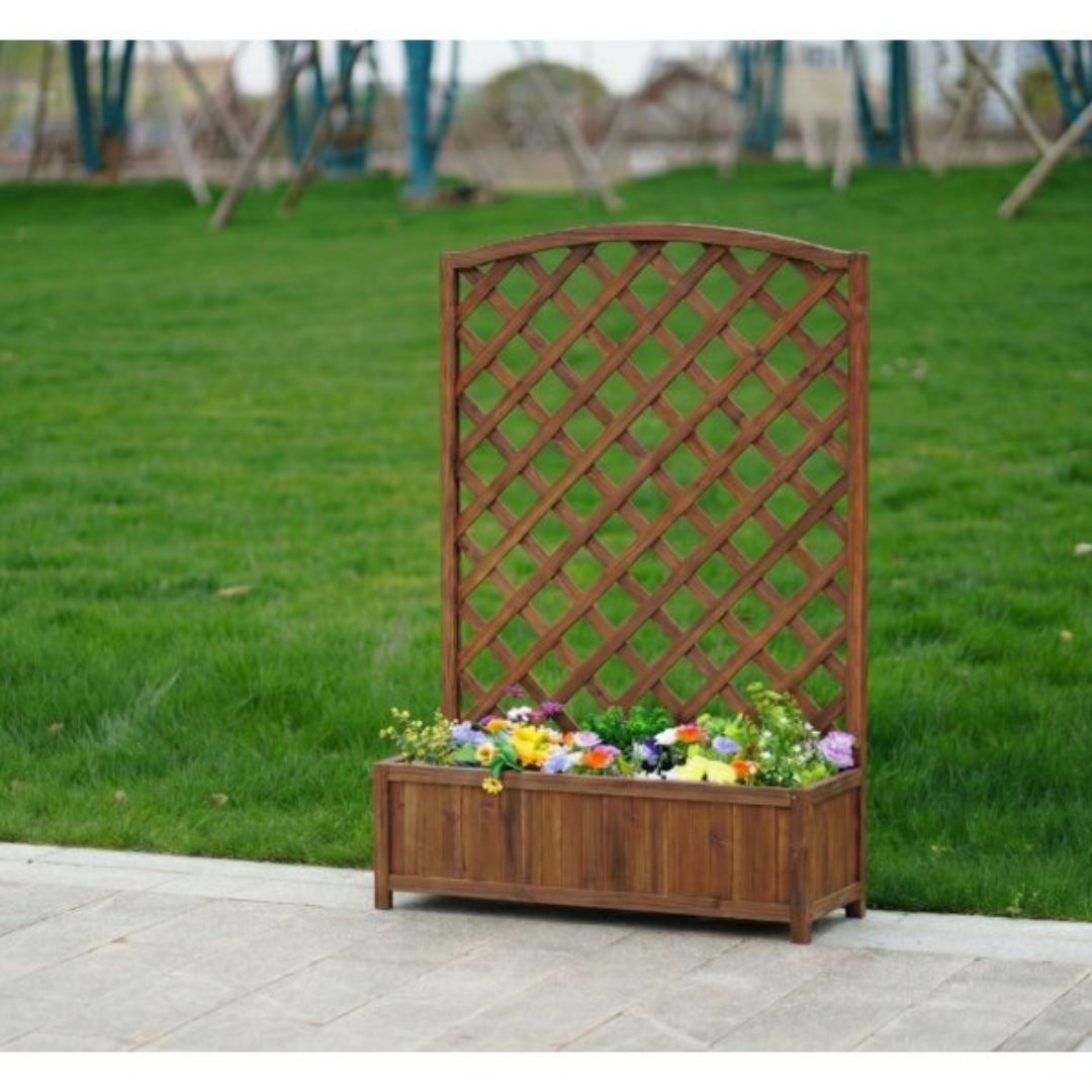 Plantekasse med espalier i tre | 80 × 30 × 120 cm | For klatreplanter | Brun Plantekasse med espalier i tre | 80 × 30 × 120 cm | For klatreplanter | Brun