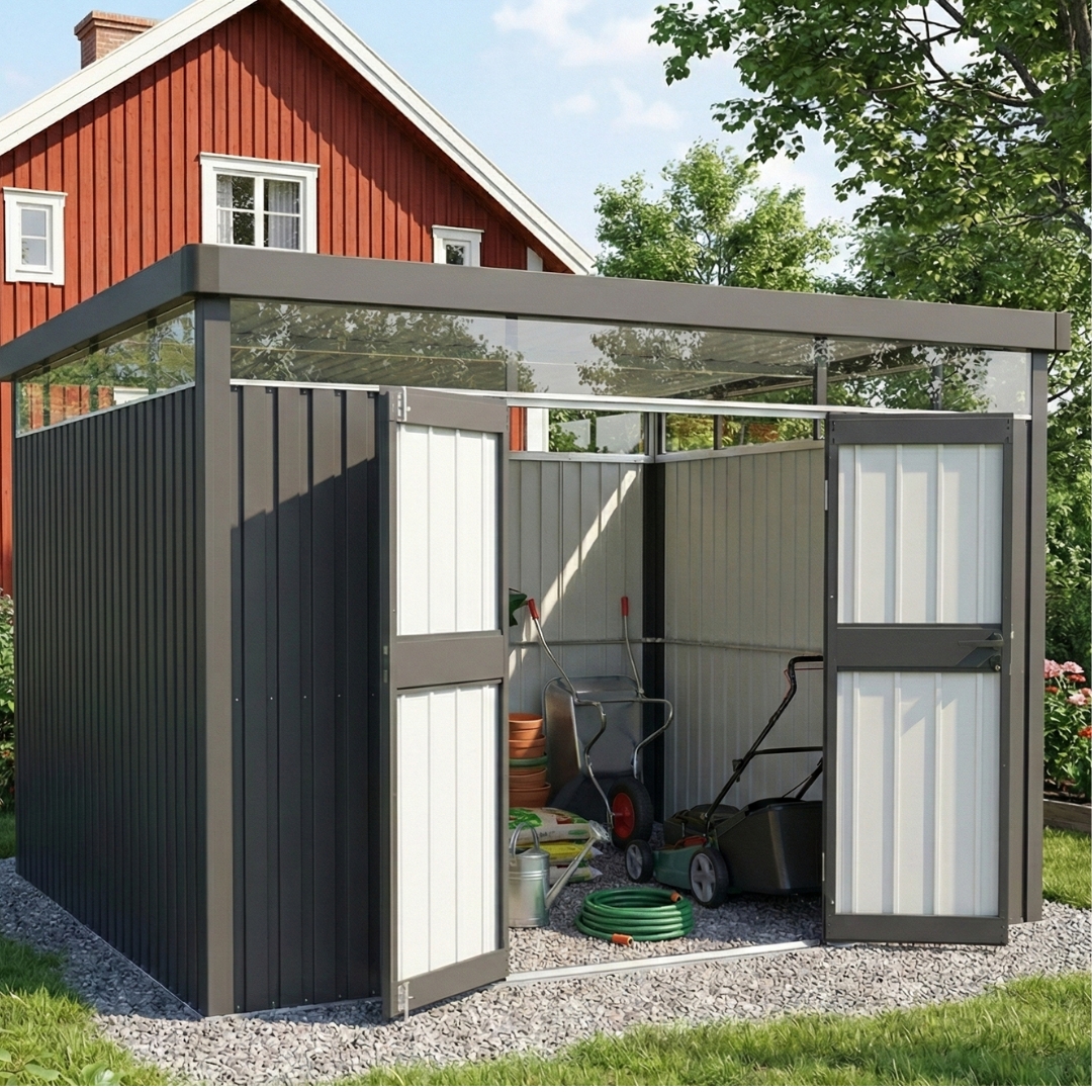 Bod & redskapsbod 7,8 m� | Doble d�rer | St�l | 3�2,6 m