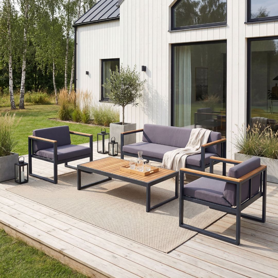 Stilren loungesett i oljet akasie - Dalar�