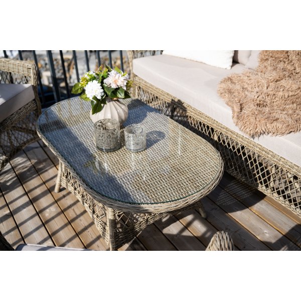 Loungegruppe i naturfarget konstrotting | 4-delt med sofa, lenestoler og bord | Ängsö Loungegruppe i naturfarget konstrotting | 4-delt med sofa, lenestoler og bord | Ängsö