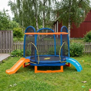 Trampoline 220 cm | Sekskantet, 36 fj�rer, maks 100 kg, sikkerhetsnett PE