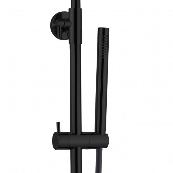 Svart dusjsett med takdusj og hånddusj i avrundet design Svart dusjsett med takdusj og hånddusj i avrundet design