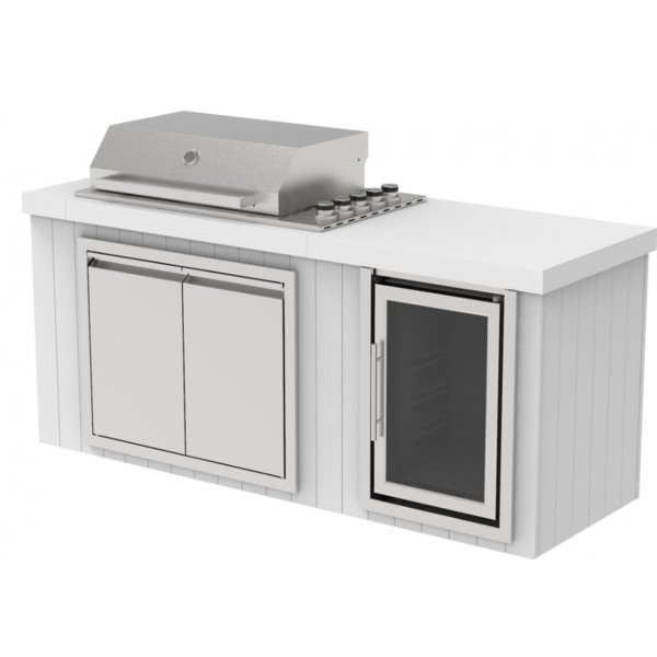 Utekj�kken med kj�leskap | Gassgrill i rustfritt st�l med granittbenkeplate (4 brennere) | Hvit | Alaska