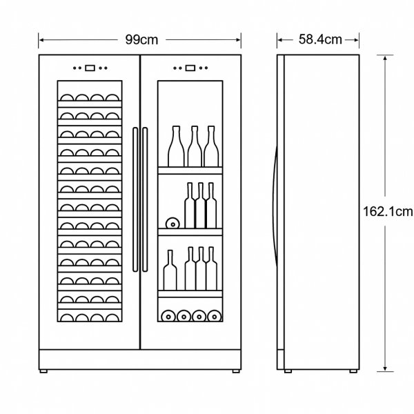 Stor vinkj�ler for 60 flasker og 218 bokser | Eksklusivt design med doble temperatursoner | 365 L