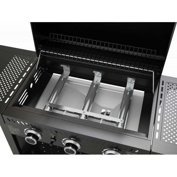 Gassgrill i st�l med termometer og varmehylle | Svart | Oklahoma