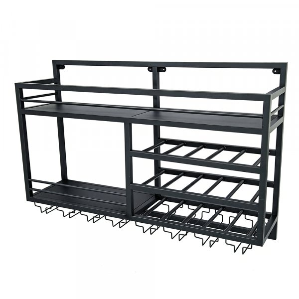 Vegghengt vinhylle | Vin- og glassoppbevaring | �pen venstre | 99 � 25 � 65 cm | Obsidian