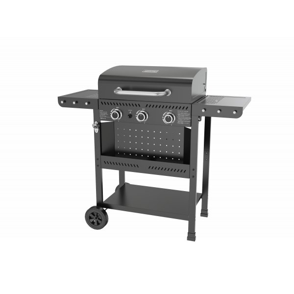 Gassgrill i st�l med termometer og varmehylle | Svart | Oklahoma