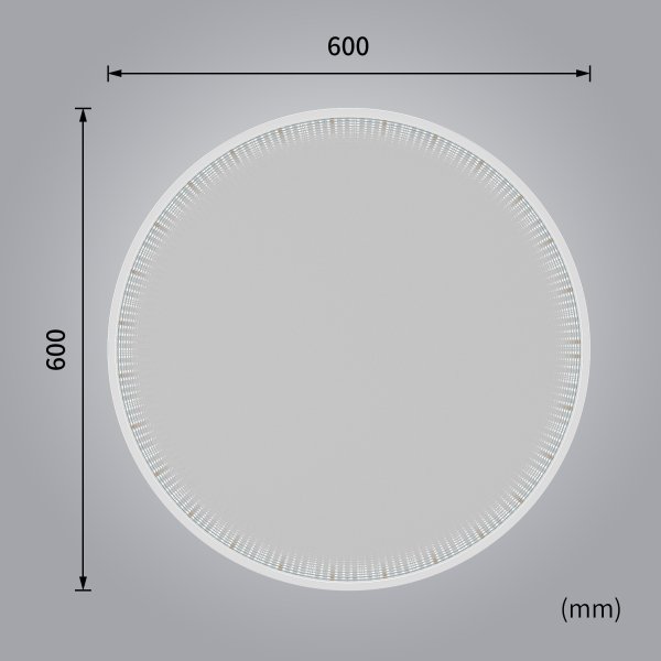 Tunnelspeil | S�lv aluminiumsramme | LED-belysning med dimmer | 600x600 mm