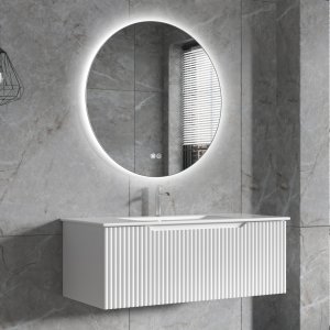 Baderomspakke | Kommode 101cm | Rundt LED-speil | Tuba - Hvit