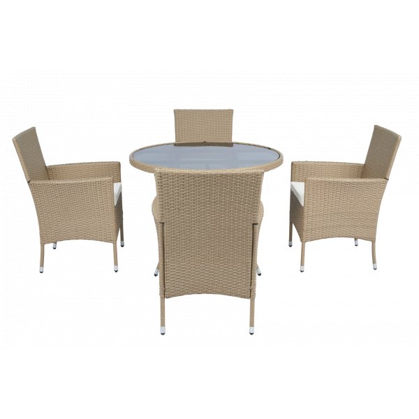 Rund spisegruppe utemøbler | Bord Ø100 cm og 4 stoler med puter | Tylösand beige Rund spisegruppe utemøbler | Bord Ø100 cm og 4 stoler med puter | Tylösand beige