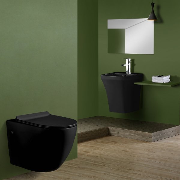 Toalettpakke vegghengt toalett & Skjult sisterne | Svart