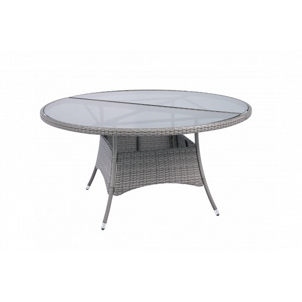 Rundt utebord med herdet glass | �150 cm | Tyl�sand gr�