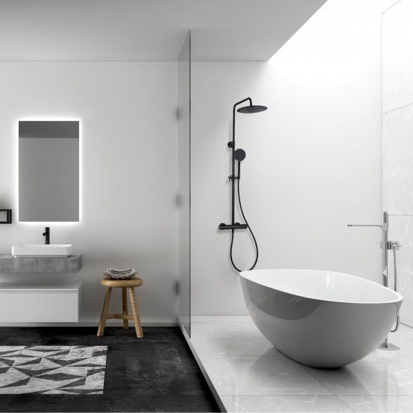 Takdusjsett med termostat svart | �30 cm takdusj, h�nddusj, CC 150/160 mm