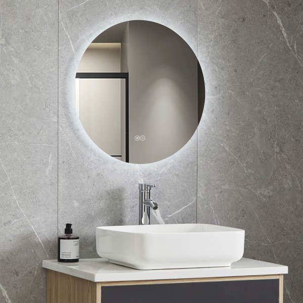 Rundt baderomsspeil | Antidugg og LED-belysning på baksiden Rundt baderomsspeil | Antidugg og LED-belysning på baksiden