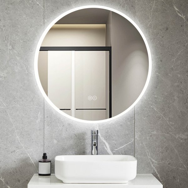Rundt baderomsspeil med LED-belysning | Antidugg og ber�ringskontroll
