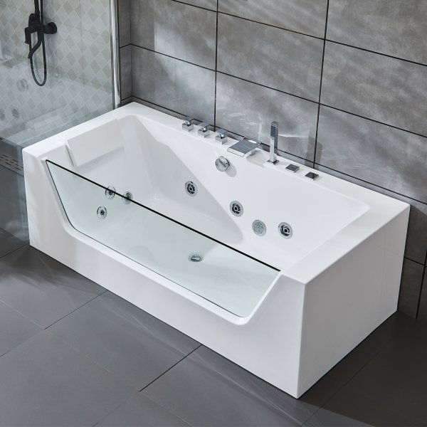 Boblebadekar med glassfront 170x80 cm | Ergonomisk nakkest�tte | BK-019