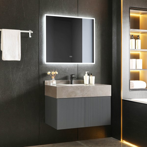 Baderomspakke | Slitesterk sintret stein | LED speil | Cirrus gr