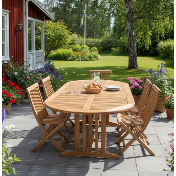Uttrekkbart spisebord i massiv teak 180�240 � 100 cm | Utebord til uteplass og uterom