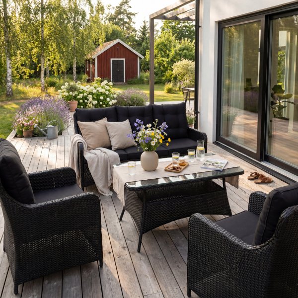Sofagruppe utemøbler | Innebygd oppbevaring | Grå kunstrotting | Sannäs Sofagruppe utemøbler | Innebygd oppbevaring | Grå kunstrotting | Sannäs
