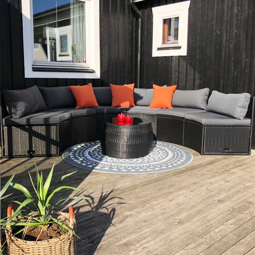 Stor rund loungesett med innebygd oppbevaring til puter - 6 sitteplasser Stor rund loungesett med innebygd oppbevaring til puter - 6 sitteplasser