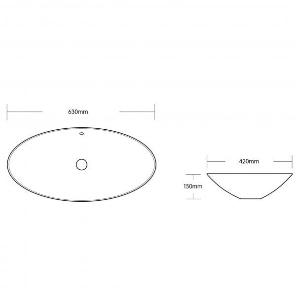 Oval vask 63x42cm | Luksurist, avrundet design | Overfyllingsbeskyttelse