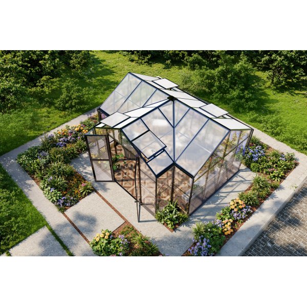 T-formet drivhus 11,6 m� | 4 mm sikkerhetsglass