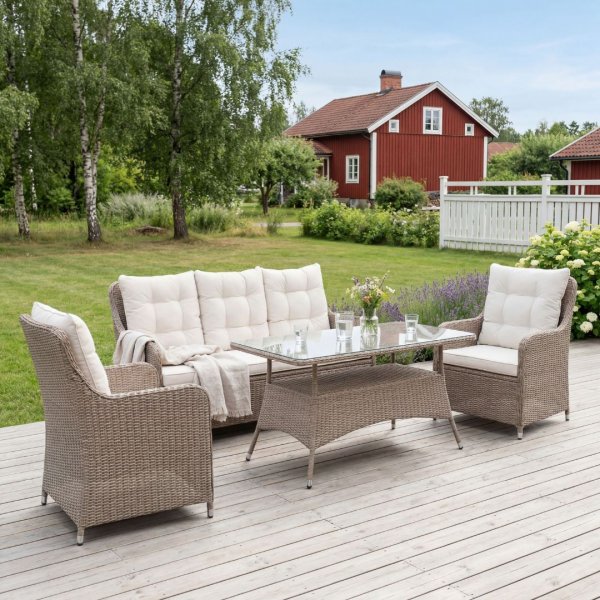 Sofagruppe utem�bler | Innebygd oppbevaring | Gr� kunstrotting | Sann�s