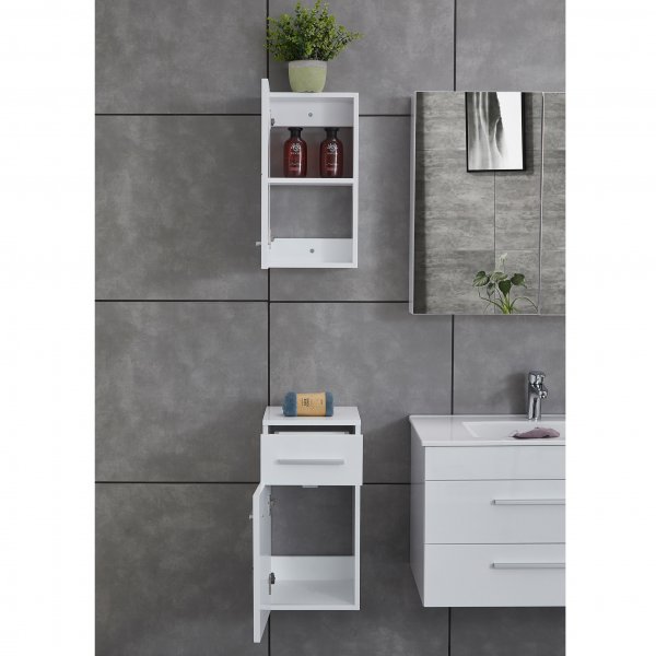 Stort baderomspakke | Kommode 80cm | Baderomsmøbler i hvit høyglans Stort baderomspakke | Kommode 80cm | Baderomsmøbler i hvit høyglans