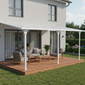 Balkongtak 6,17x3 m | Kanalplast / Aluminium| Premium modell | Hvit Balkongtak 6,17x3 m | Kanalplast / Aluminium| Premium modell | Hvit