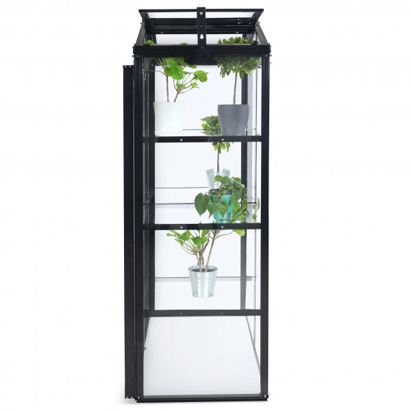 Høyt minidrivhus med V-tak | 4 mm sikkerhetsglass | Svart Høyt minidrivhus med V-tak | 4 mm sikkerhetsglass | Svart