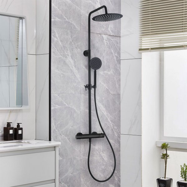 Takdusjsett med termostat svart | �30 cm takdusj, h�nddusj, CC 150/160 mm