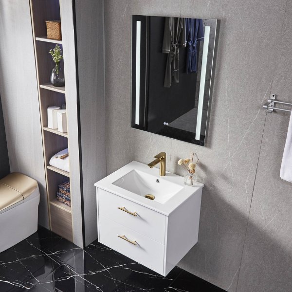 Baderomsmøbel | 60cm | LED speil | Blandebatteri og beslag i messing Baderomsmøbel | 60cm | LED speil | Blandebatteri og beslag i messing