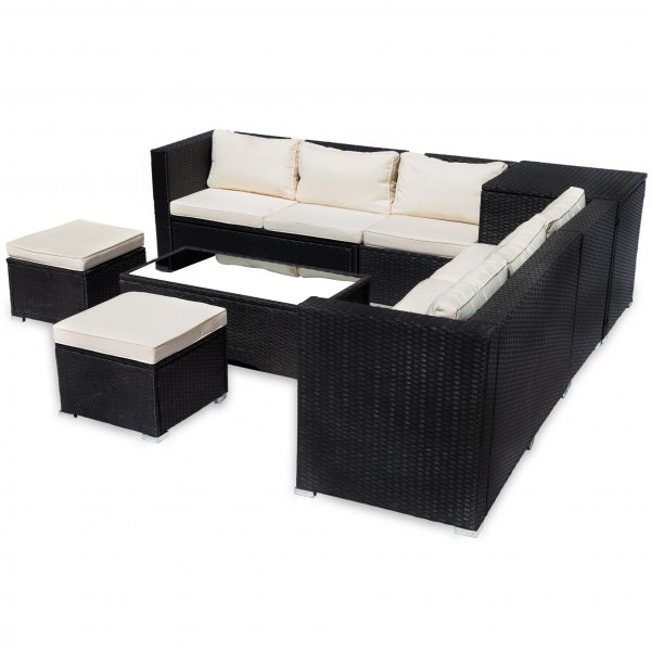 Loungegrupp Lyfco Djursvik med dubbel inbyggd f�rvaring | Svart konstrotting