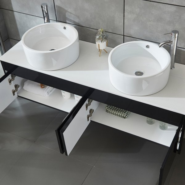 Baderomspakke 150cm | Kommode med dobbel vask og speil | Svart