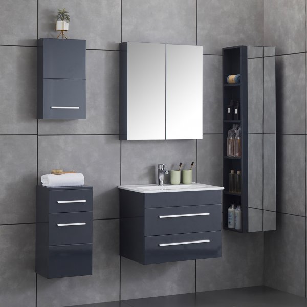 Stort baderomspakke | Kommode med vask | Gr� h�yglans