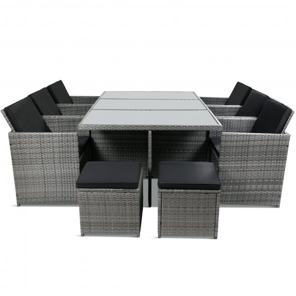 Utendørs spisegruppe | 10 sitteplasser | Grå | Kunstrotting Utendørs spisegruppe | 10 sitteplasser | Grå | Kunstrotting