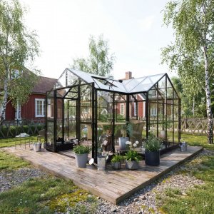 T-formet drivhus 12,4 m² | 4 mm sikkerhetsglass og 6 mm kanalplast T-formet drivhus 12,4 m² | 4 mm sikkerhetsglass og 6 mm kanalplast