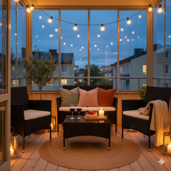 Liten loungesett for balkong