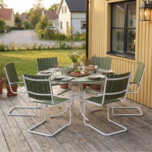 Rund hagemøbelgruppe | 6 stoler | Ø135 cm bord | Grønn/hvit | Glänta Rund hagemøbelgruppe | 6 stoler | Ø135 cm bord | Grønn/hvit | Glänta