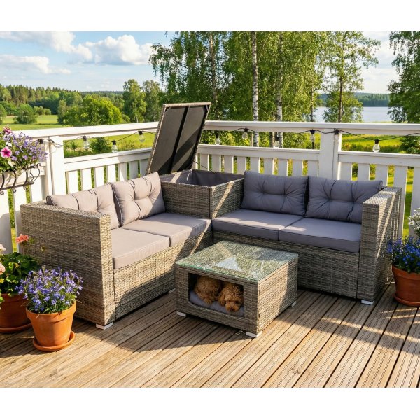 Sofagruppe med puteforvaring | Hj�rnesofa | Bord | Gr� | Lilla Djursvik