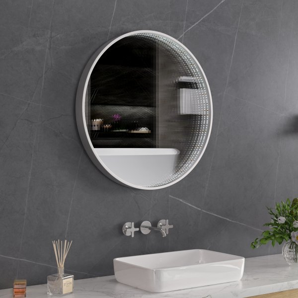 Tunnelspeil | S�lv aluminiumsramme | LED-belysning med dimmer | 600x600 mm