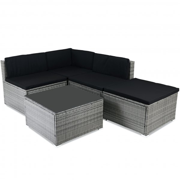 Loungemøbler i grå kunstrotting | Smart integrert oppbevaring av puter Loungemøbler i grå kunstrotting | Smart integrert oppbevaring av puter