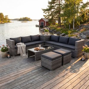 Loungegruppe| Lyfco Djursvik | Innebygd oppbevaring | Gr� kunstrotting
